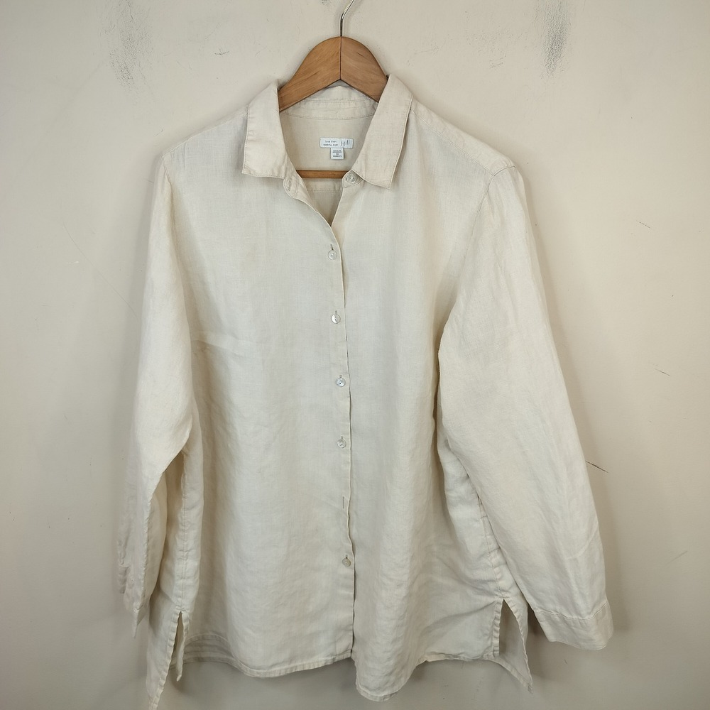 J. Jill Essential Linen Shirt 2X Button Down Classic Casual Coastal Beige